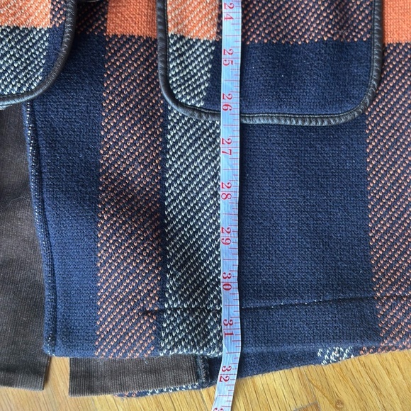 525 America Womens Orange & Navy Buffalo Plaid & Leather Trim Coat Toggle Button - Picture 5 of 10